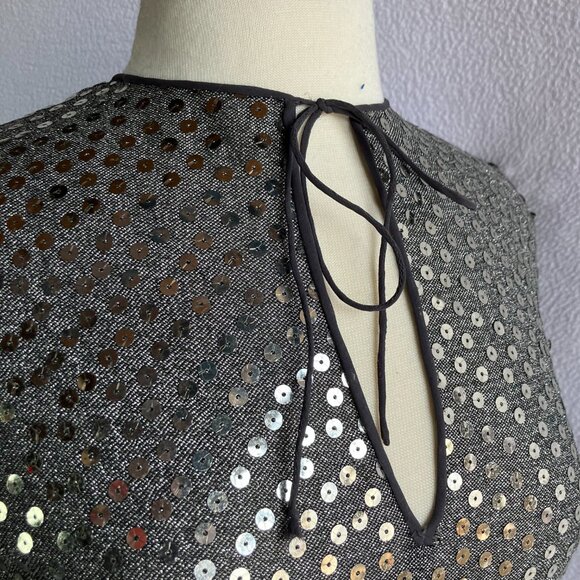 1970s Silver Sequined Modest Long Sleeve Maxi Dress - Picture 5 of 15